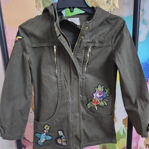 Hannah Banana Kids Raincoat with Floral Embroidery - Dark Green